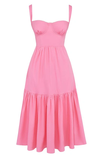 Shop House Of Cb Elia Floral Stretch Cotton Blend Corset Sundress In Dianthus