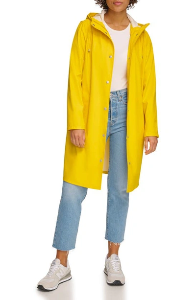 Levi's Water Resistant Hooded Long Rain Jacket In Yellow