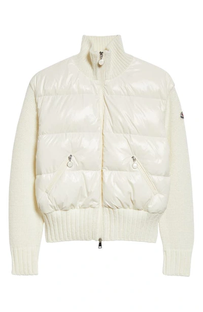 Shop Moncler Mixed Media Quilted Down Cardigan In White