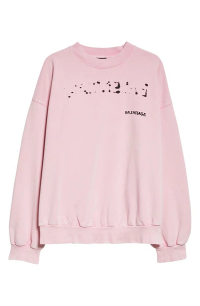 Shop Balenciaga Regular Fit Logo Graphic Sweatshirt In Faded Pink/ Black