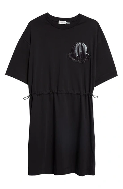 Shop Moncler Toggle Waist Cotton T-shirt Dress In Black