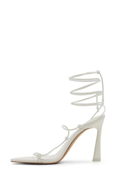 Aldo Melodic Pointed Toe Ankle Wrap Sandal In White/ Bone