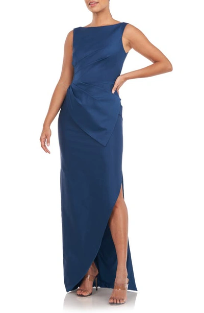 Shop Kay Unger Felix Pleated Waist Column Gown In Ink