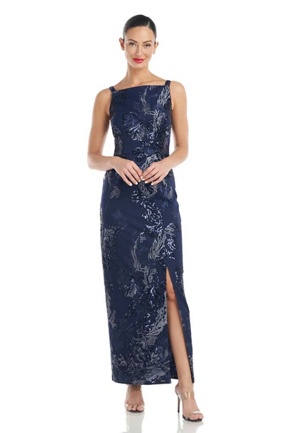 Shop Js Collections Clara Sequin Apron Gown In Navy/ Shale
