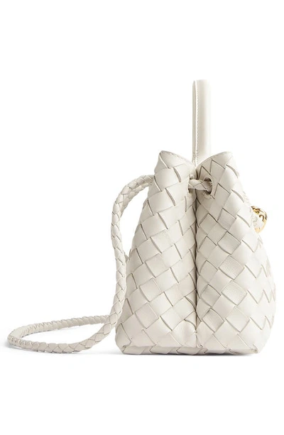 Shop Bottega Veneta Small Andiamo East/west Leather Shoulder Bag In 9156 White-m Brass-white