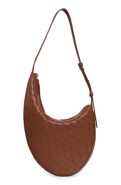 Shop Bottega Veneta Small Intrecciato Leather Hobo Bag In 2633 Wood-m Brass