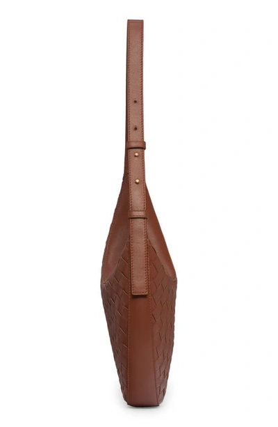 Shop Bottega Veneta Small Intrecciato Leather Hobo Bag In 2633 Wood-m Brass