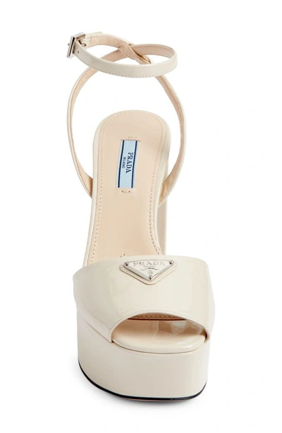 Shop Prada Patent Platform Sandal In Ivory