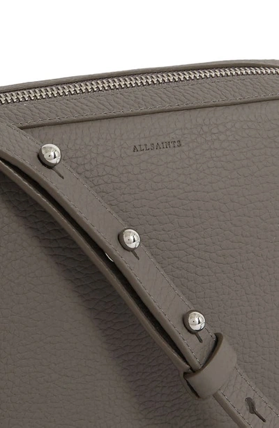 Shop Allsaints Captain Square Leather Crossbody Bag In Storm Grey