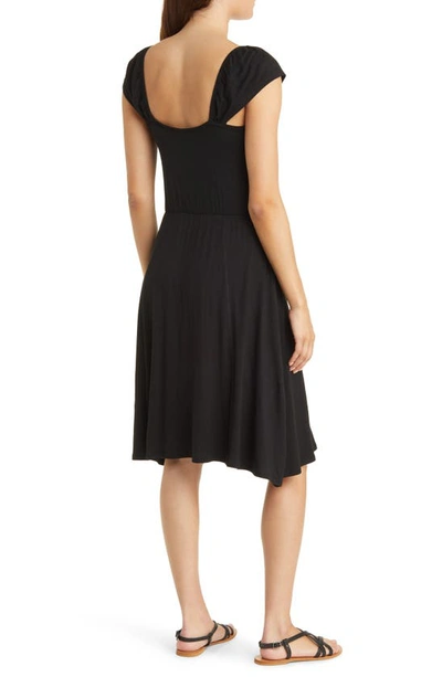 Shop Loveappella Tie Front Cap Sleeve A-line Dress In Black