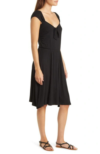 Shop Loveappella Tie Front Cap Sleeve A-line Dress In Black
