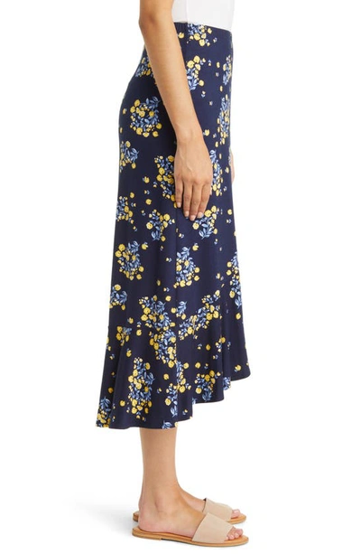 Shop Loveappella Floral Flounce Hem Midi Skirt In Navy