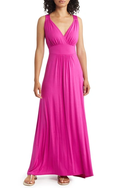 Shop Loveappella Empire Waist Sleeveless Maxi Dress In Magenta