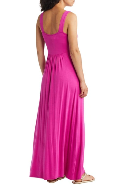 Shop Loveappella Empire Waist Sleeveless Maxi Dress In Magenta