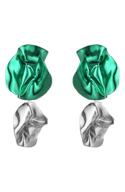 Shop Sterling King Flashback Fold Drop Earrings In Emerald - Silver