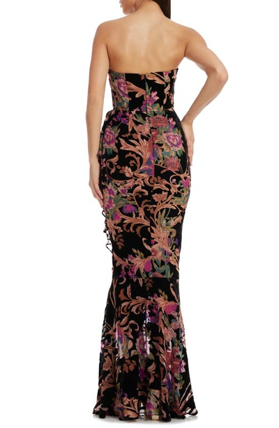 Dress The Population Paris Ruffle Strapless Gown In Black Multi