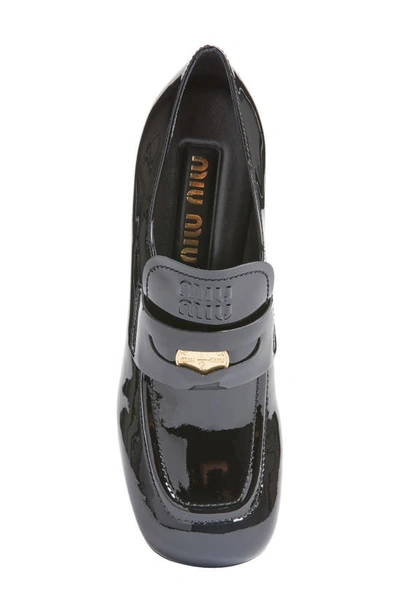 Shop Miu Miu Mocassini Block Heel Penny Loafer In Black