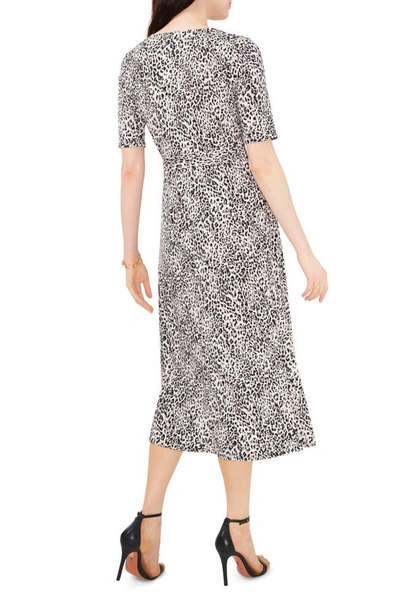 Shop Chaus Animal Print Belted Faux-wrap Midi Dress In Ivory