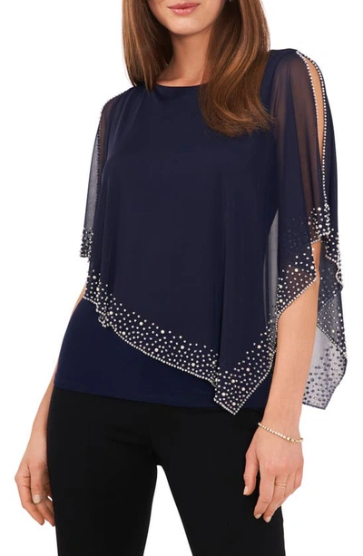 Shop Chaus Imitation Pearl Bead Overlay Cape Top In Navy