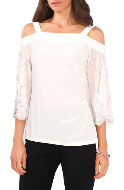 Shop Chaus Rhinestone Cold Shoulder Top In Lily Ivory