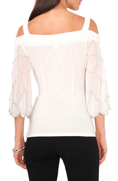 Chaus Rhinestone Cold Shoulder Top In Lily Ivory