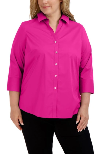 Shop Foxcroft Mary Non-iron Stretch Cotton Button-up Shirt In Azalea