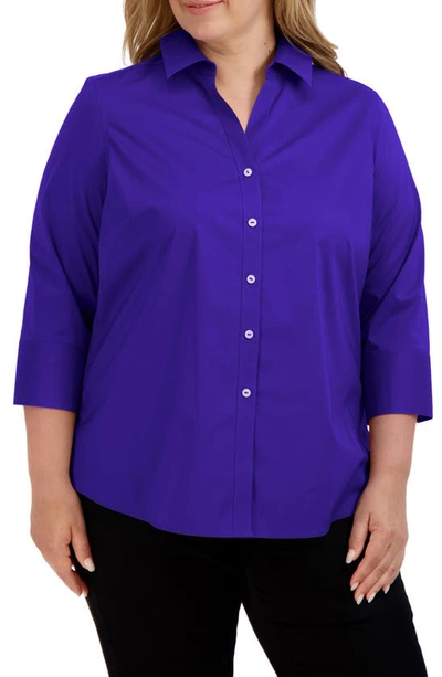 Shop Foxcroft Mary Non-iron Stretch Cotton Button-up Shirt In Blue Iris