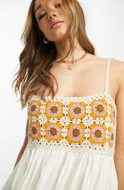 Shop Asos Design Crochet Bodice Minidress In Stone