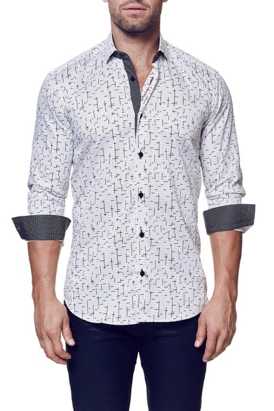 Shop Maceoo Tetris Trim Fit Button-up Shirt In Black