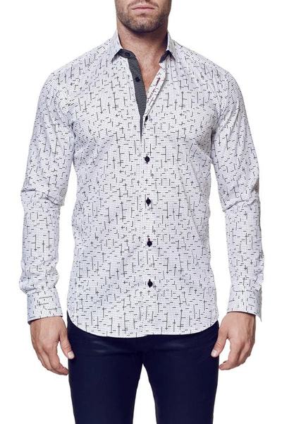 Shop Maceoo Tetris Trim Fit Button-up Shirt In Black