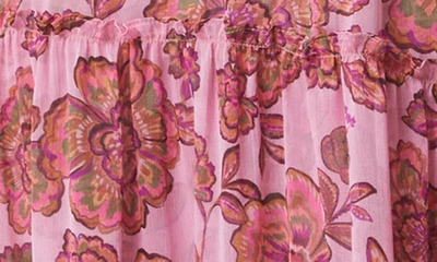Shop Misa Pamelina Floral Print Tiered Shirtdress In Amaranth Flora