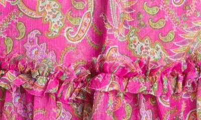 Shop Misa Siobahn Paisley Ruffle Dress In Fuschia Paisley