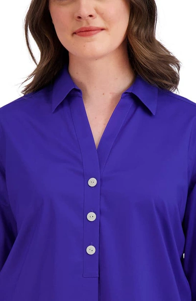 Shop Foxcroft Pamela Stretch Button-up Tunic In Blue Iris