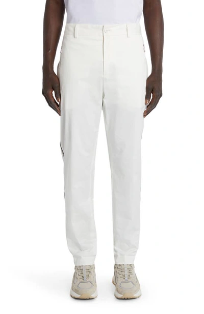 Shop Moncler Side Stripe Cotton Stretch Gabardine Trousers In White