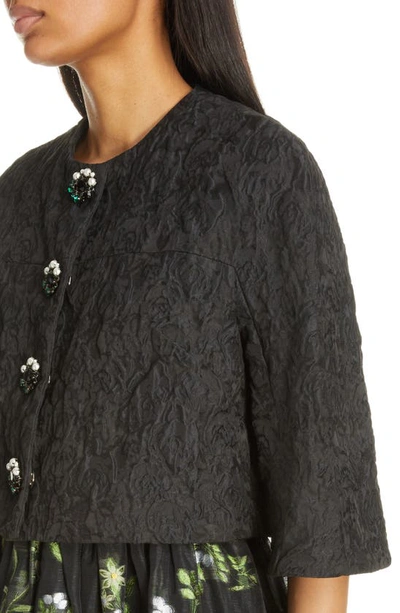 Shop Erdem Crystal Button Crop Silk Jacquard Jacket In Black