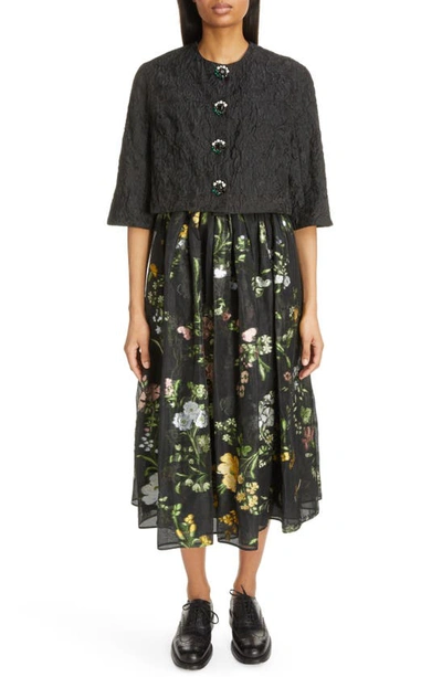 Shop Erdem Crystal Button Crop Silk Jacquard Jacket In Black