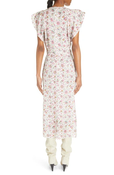 Shop Isabel Marant Lyndsay Floral Center Ruched Dress In Ecru