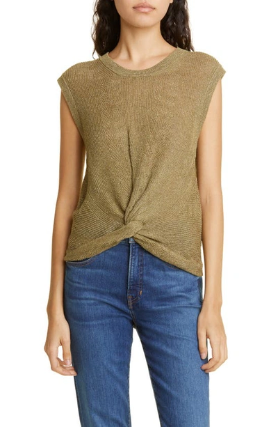 Shop Veronica Beard Kellen Twist Front Linen Blend Sweater In Army