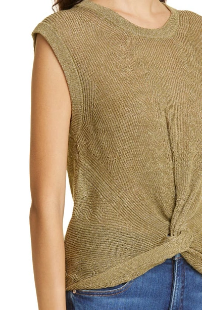 Shop Veronica Beard Kellen Twist Front Linen Blend Sweater In Army