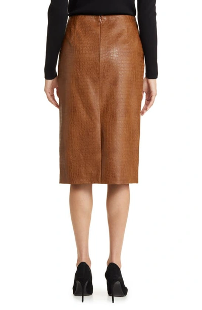 Shop Anne Klein Croc Embossed Faux Leather Skirt In Vicuna