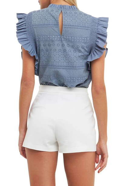 English Factory Embroidered Ruffle Blouse In Slate Blue