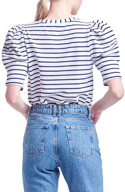 Shop English Factory Stripe Puff Sleeve Top In White/ Navy
