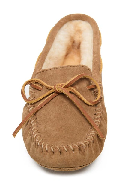 Shop Minnetonka Genuine Shearling Softsole Slipper In Tan