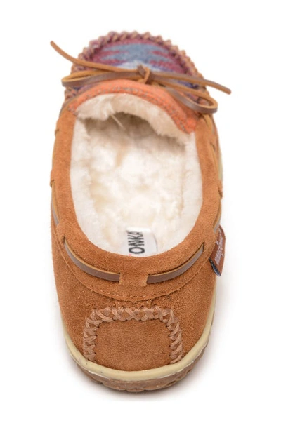 Minnetonka Tilia Faux Fur Lined Moccasin Slipper In Brown Multi