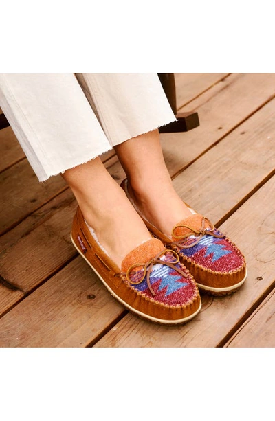Minnetonka Tilia Faux Fur Lined Moccasin Slipper In Brown Multi