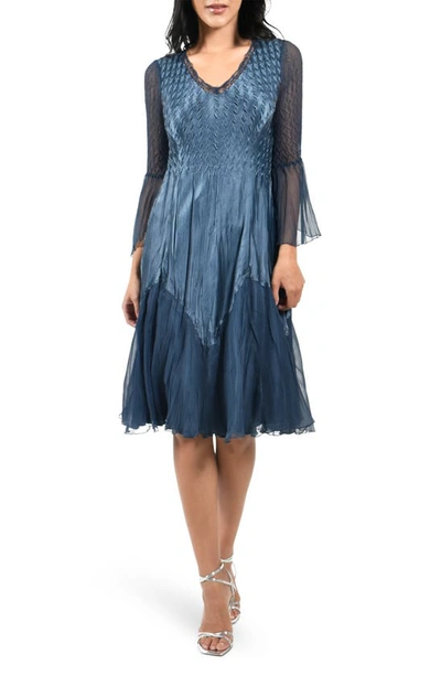 Shop Komarov Bell Sleeve Charmeuse & Chiffon A-line Dress In Eclipse