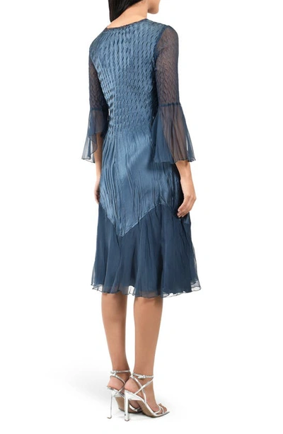 Shop Komarov Bell Sleeve Charmeuse & Chiffon A-line Dress In Eclipse