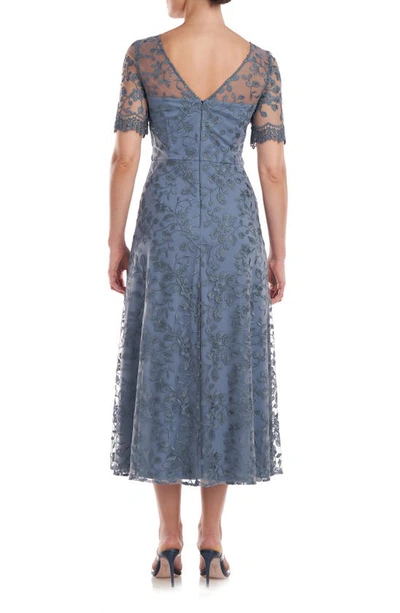 Shop Js Collections Theresa Embroidered Floral Midi A-line Dress In Pearl Grey