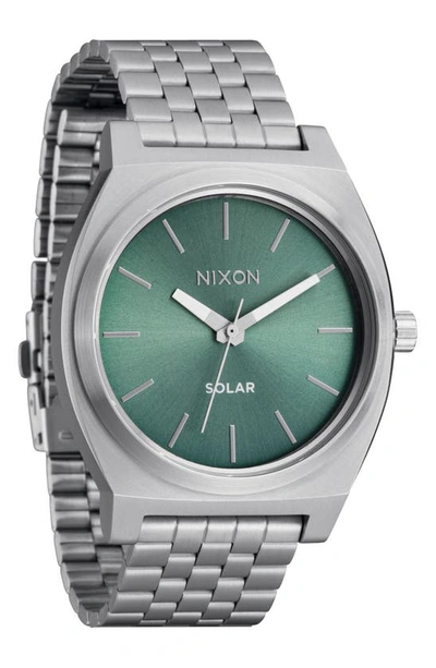 Shop Nixon Time Teller Solar Bracelet Watch, 40mm In Silver / Jade Sunray