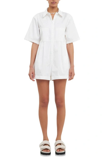 Shop Grey Lab Shoulder Pad Shirt Romper In White